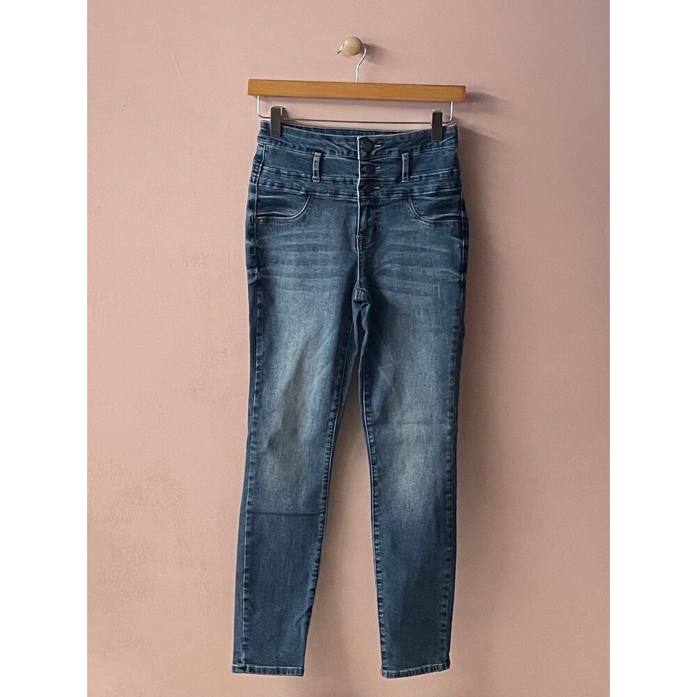 Charlotte Russe Refuge Dark Wash 3-Button High Waist Skinny Jeans Size 2